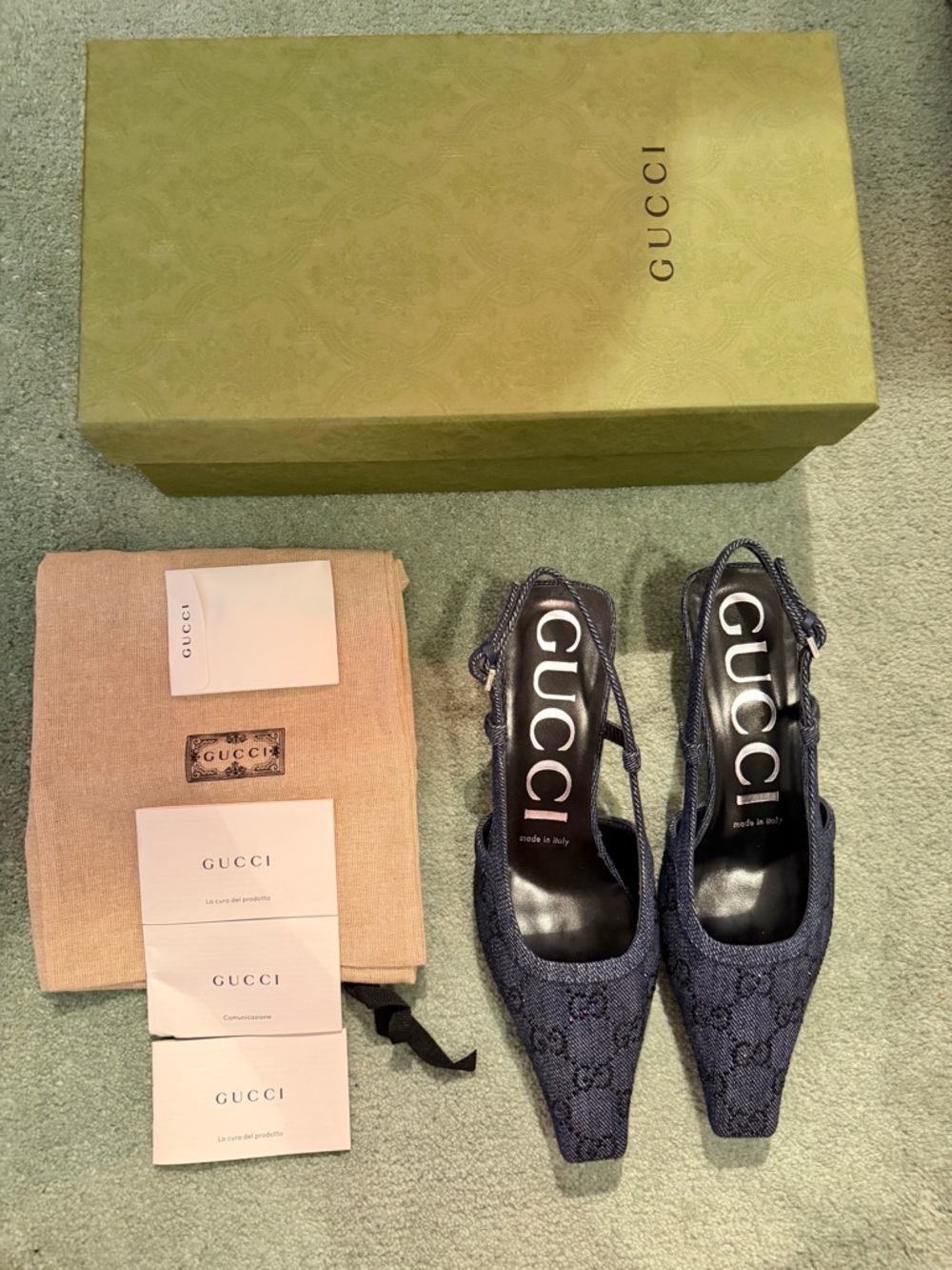 Gucci Navy Blue Slingback Kitten Heel Pumps - Picture 3 of 8